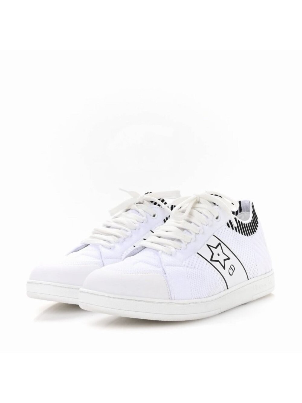 NEW Christian Dior Calfskin Knit Dior Star Low Top Sneakers 37.5 White Black